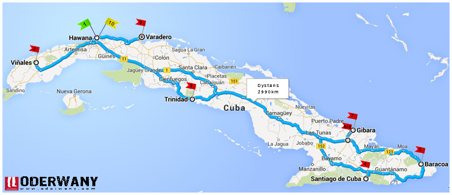 mapa podróży po Kubie